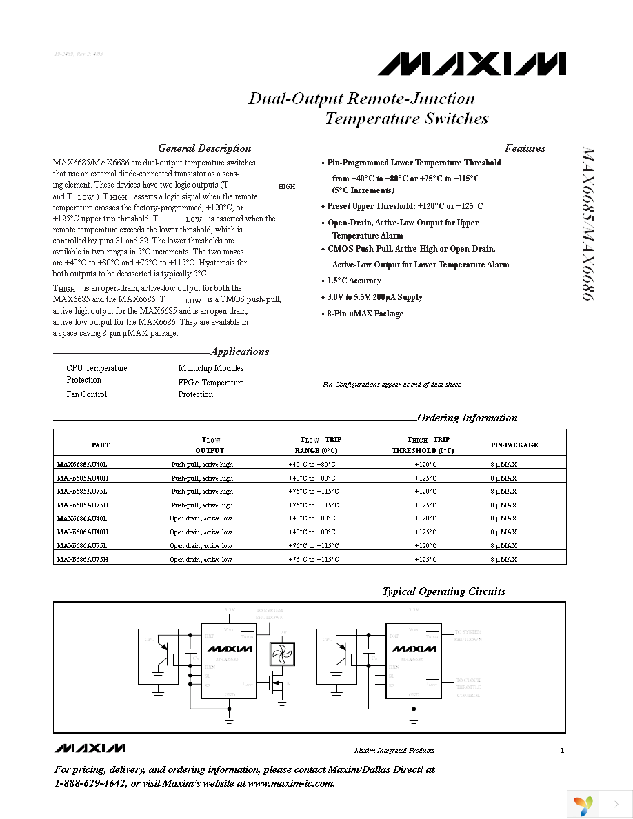 MAX6686AU75H+ Page 1