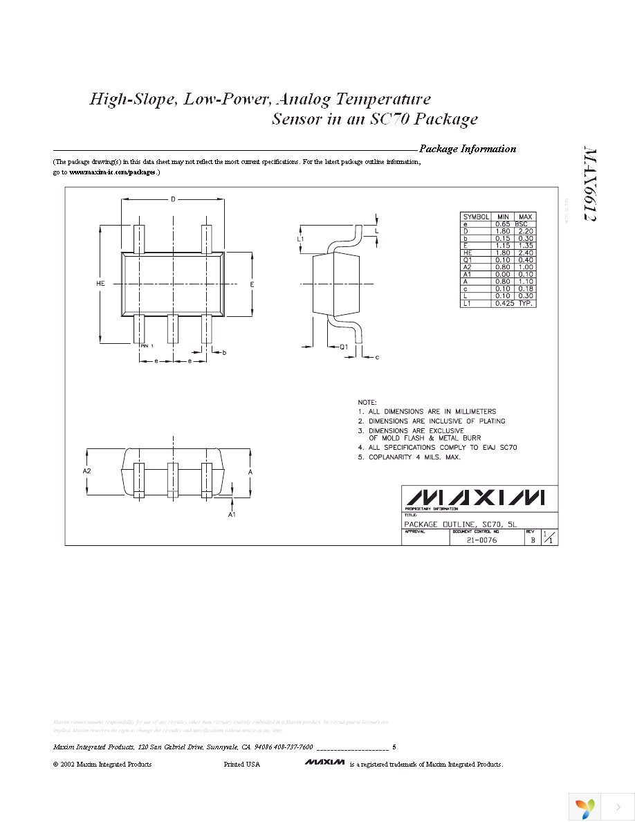MAX6612MXK+T Page 5