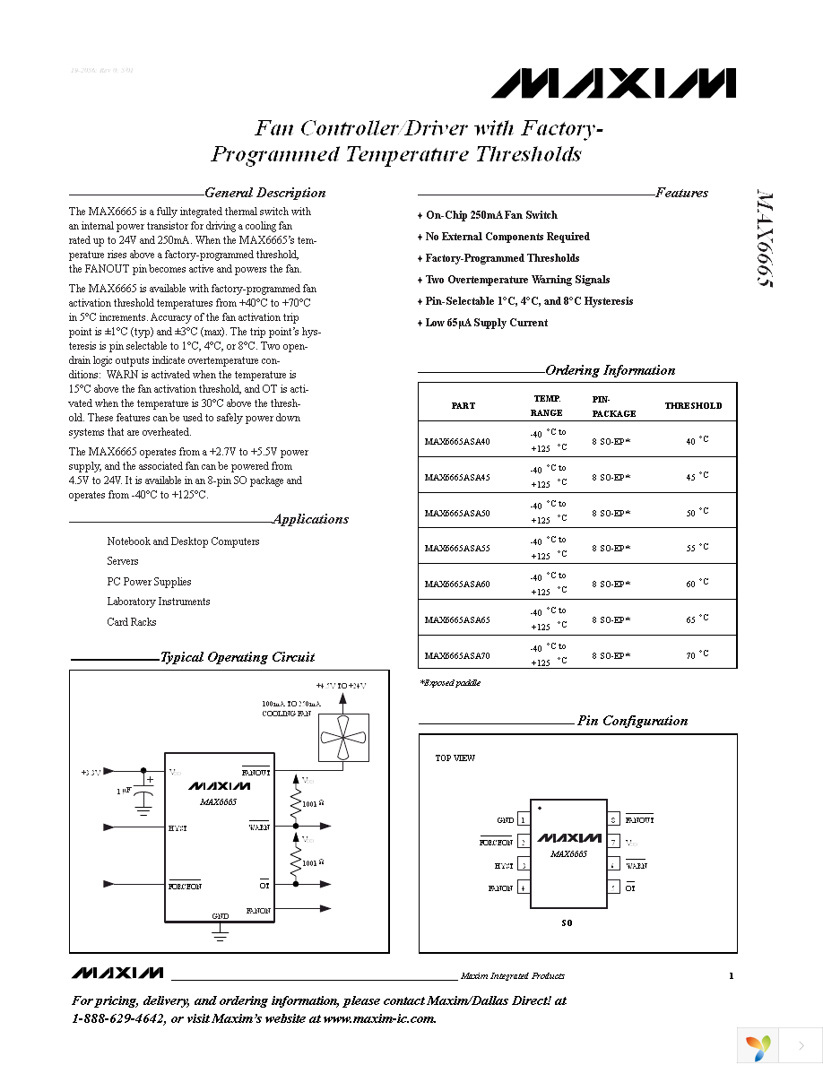 MAX6665ASA45+T Page 1