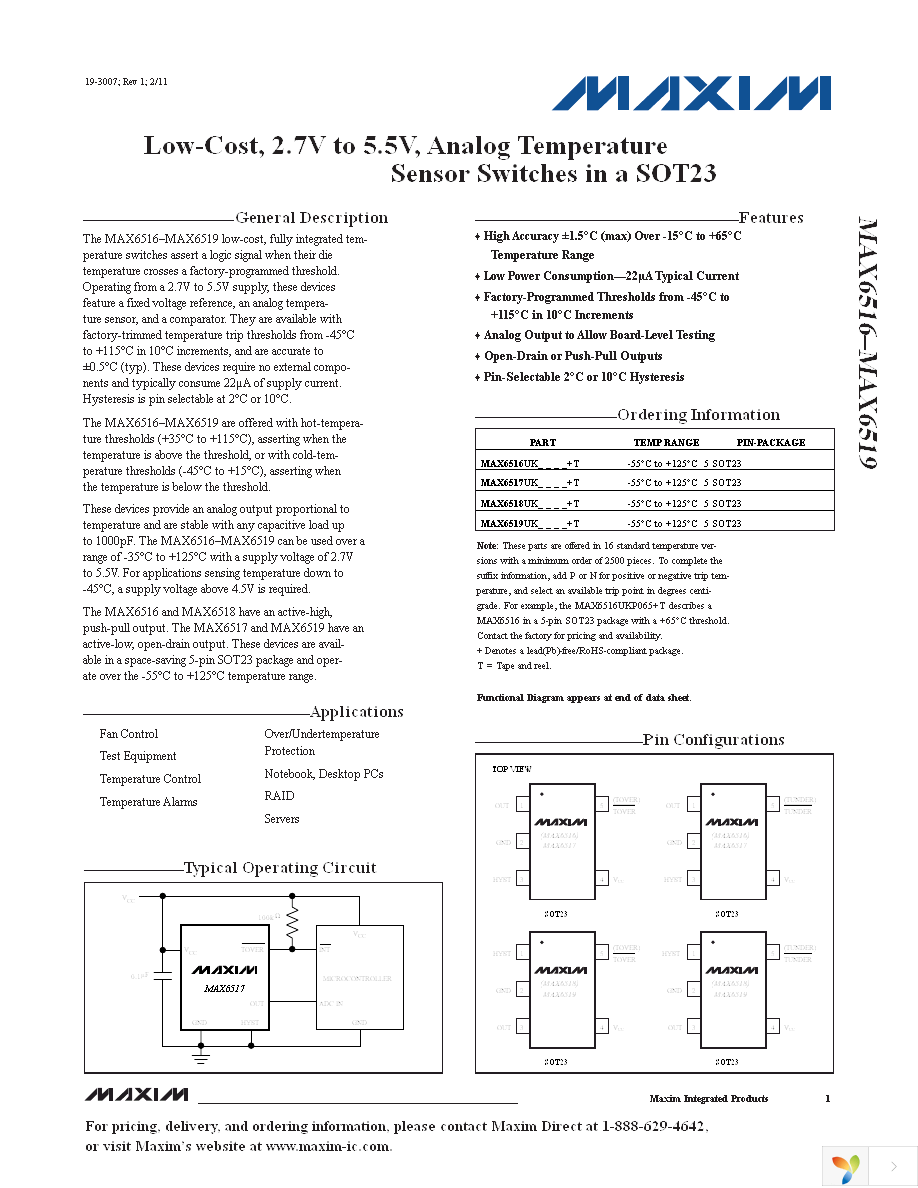 MAX6517UKP105+T Page 1