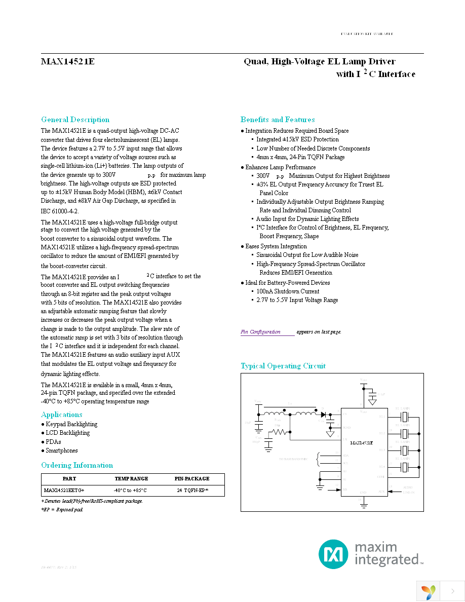 MAX14521EETG+T Page 1