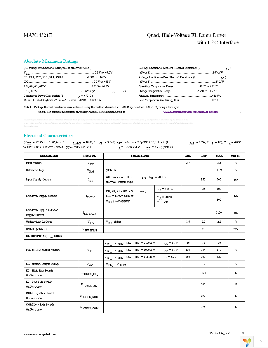 MAX14521EETG+T Page 2