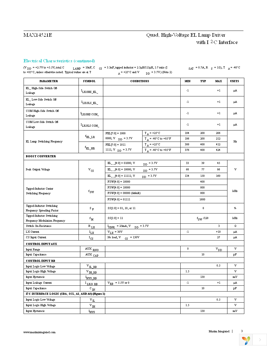 MAX14521EETG+T Page 3