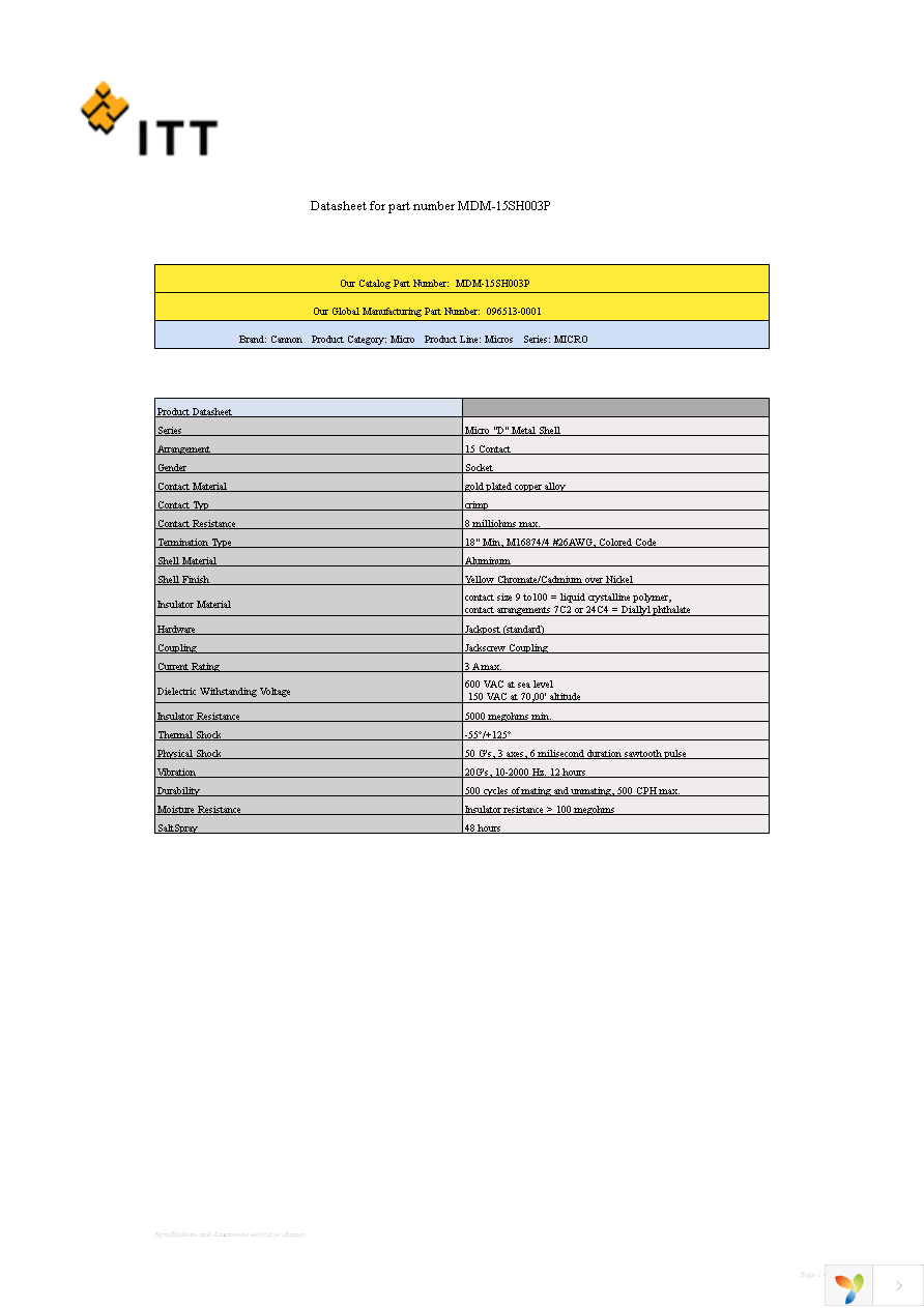 MDM-15SH003P Page 1