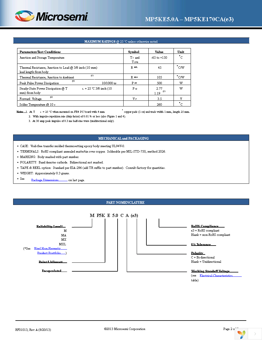 MXLP5KE100A Page 2